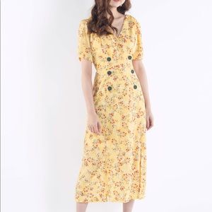 Pastel Yellow Floral Button Dress